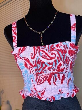 Paper Heart Red Floral Smocked Crop Top - Size M